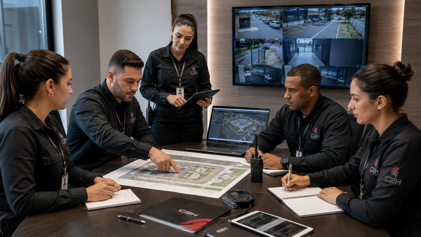 Equipe C2H analisando imagens e procedimentos de seguranca